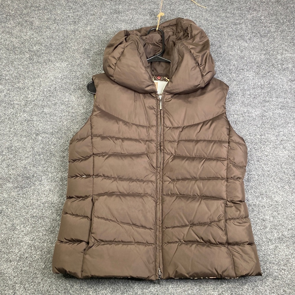 Missoni Brown Puffer Vest Hooded Funnel Neck Abstract Print Lining Womens Size 6